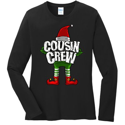 Cousin Crew Christmas Elf Matching Family Ladies Long Sleeve Shirt