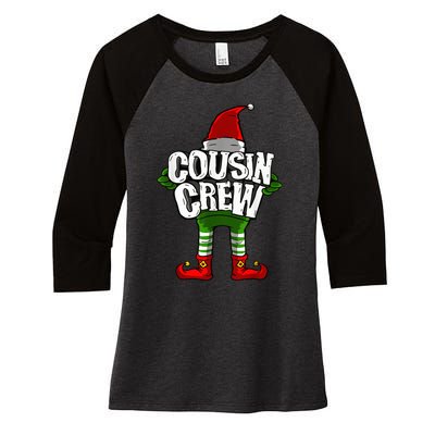 Cousin Crew Christmas Elf Matching Family Women's Tri-Blend 3/4-Sleeve Raglan Shirt