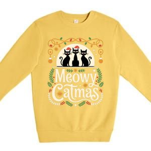 Cute Cat Christmas Xmas Black Cats Christmas Meowy Catmas Gift Premium Crewneck Sweatshirt