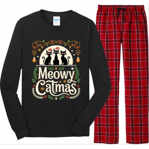 Cute Cat Christmas Xmas Black Cats Christmas Meowy Catmas Gift Long Sleeve Pajama Set