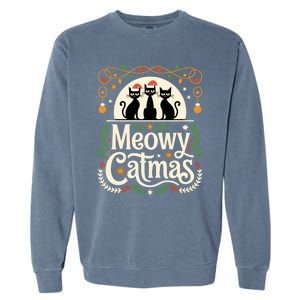 Cute Cat Christmas Xmas Black Cats Christmas Meowy Catmas Gift Garment-Dyed Sweatshirt