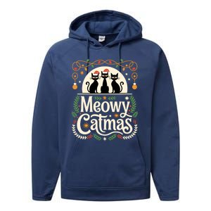 Cute Cat Christmas Xmas Black Cats Christmas Meowy Catmas Gift Performance Fleece Hoodie