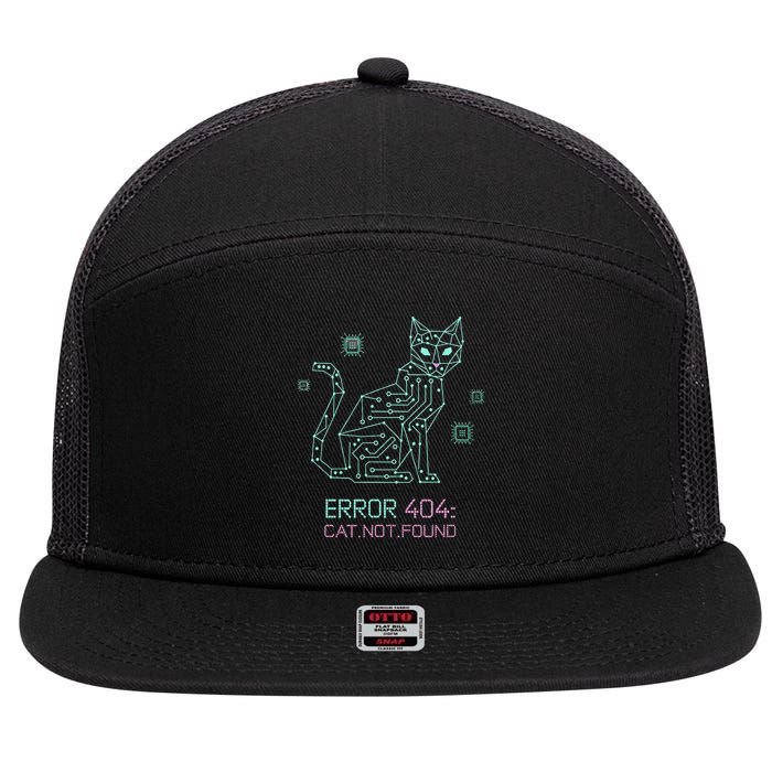 Cyber Cat Circuit Board Design for Tech Enthusiasts 7 Panel Mesh Trucker Snapback Hat