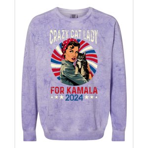 Childless Crazy Cat Lady For Kamala 2024 Election President Colorblast Crewneck Sweatshirt