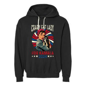 Childless Crazy Cat Lady For Kamala 2024 Election President Garment-Dyed Fleece Hoodie