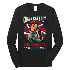 Childless Crazy Cat Lady For Kamala 2024 Election President Long Sleeve Shirt