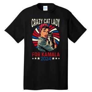 Childless Crazy Cat Lady For Kamala 2024 Election President Tall T-Shirt