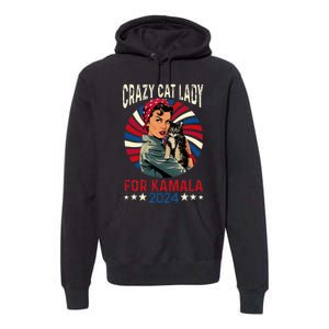 Childless Crazy Cat Lady For Kamala 2024 Election President Premium Hoodie