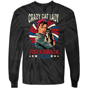 Childless Crazy Cat Lady For Kamala 2024 Election President Tie-Dye Long Sleeve Shirt