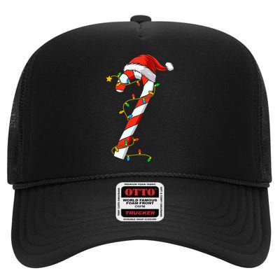 Christmas Candy Cane Santa Xmas High Crown Mesh Back Trucker Hat