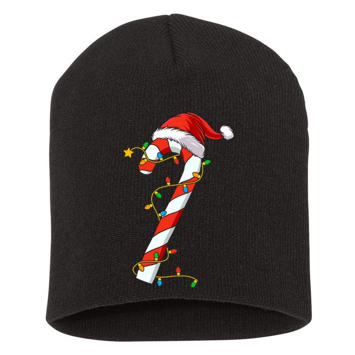 Christmas Candy Cane Santa Xmas Short Acrylic Beanie