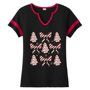 Cute Christmas Coquette Snack Cake Trees Ladies Halftime Notch Neck Tee