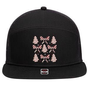 Cute Christmas Coquette Snack Cake Trees 7 Panel Mesh Trucker Snapback Hat