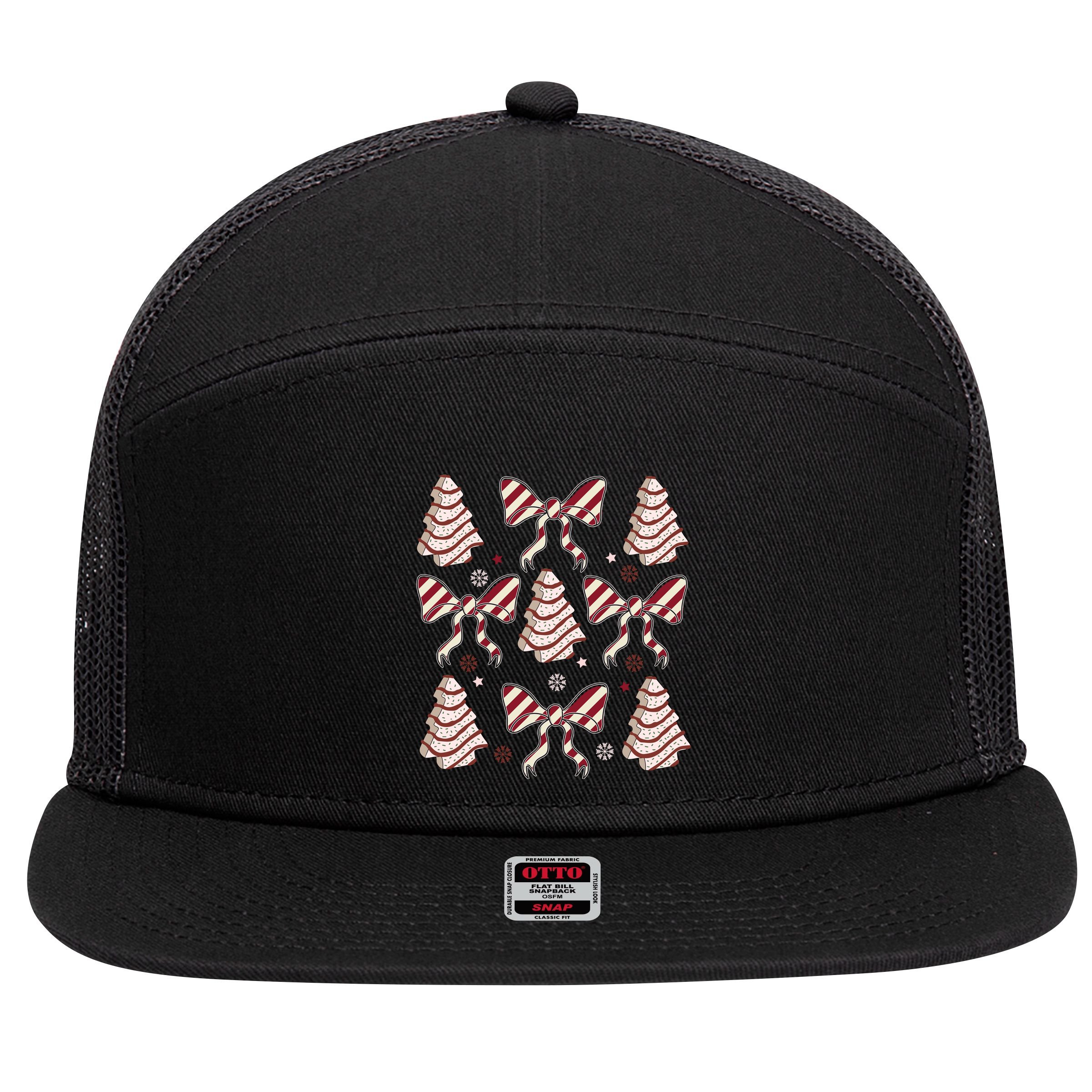 Cute Christmas Coquette Snack Cake Trees 7 Panel Mesh Trucker Snapback Hat