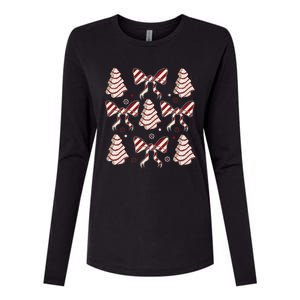 Cute Christmas Coquette Snack Cake Trees Womens Cotton Relaxed Long Sleeve T-Shirt