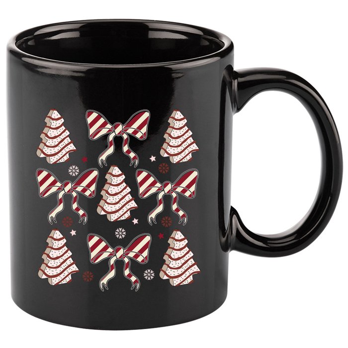 Cute Christmas Coquette Snack Cake Trees 11oz C Handle Ceramic Mug