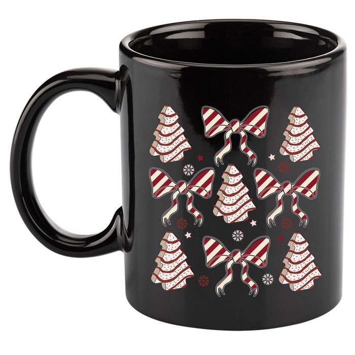 Cute Christmas Coquette Snack Cake Trees 11oz C Handle Ceramic Mug