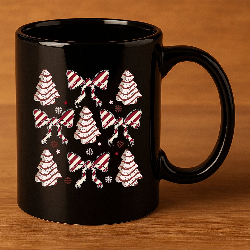 Cute Christmas Coquette Snack Cake Trees 11oz C Handle Ceramic Mug