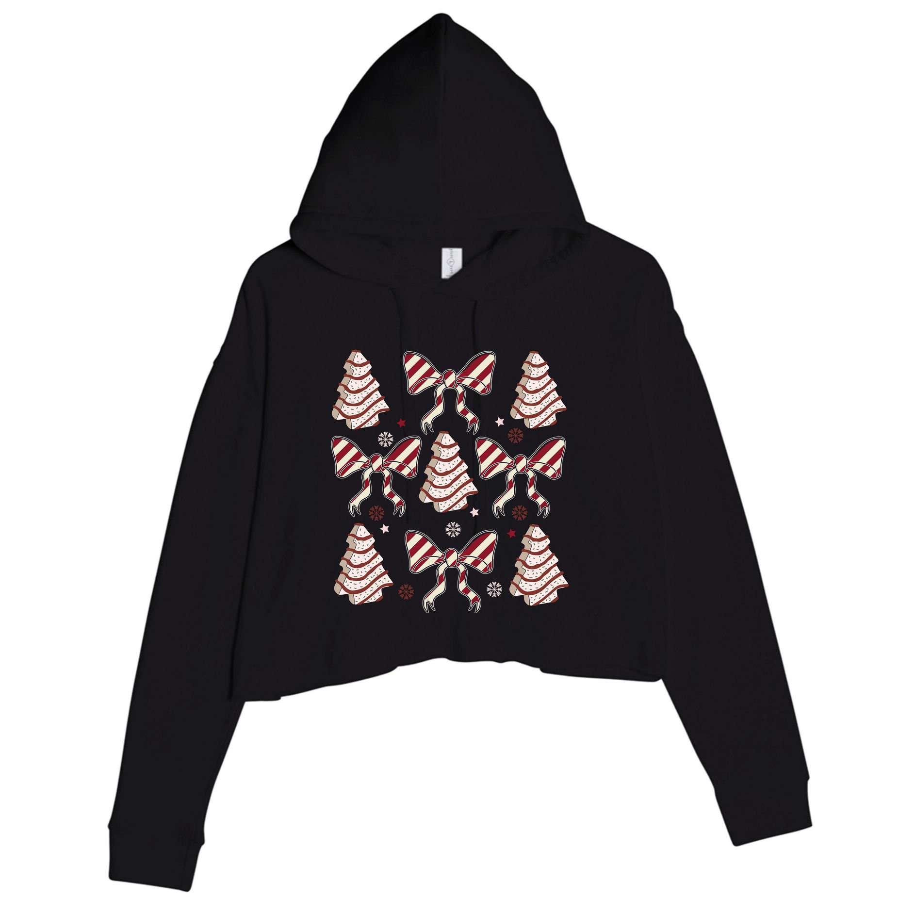 Cute Christmas Coquette Snack Cake Trees Crop Fleece Hoodie