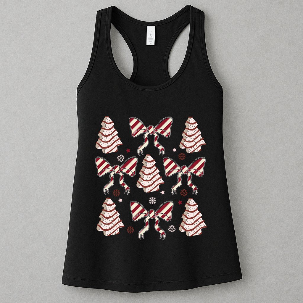 Cute Christmas Coquette Snack Cake Trees Womens Tank Top