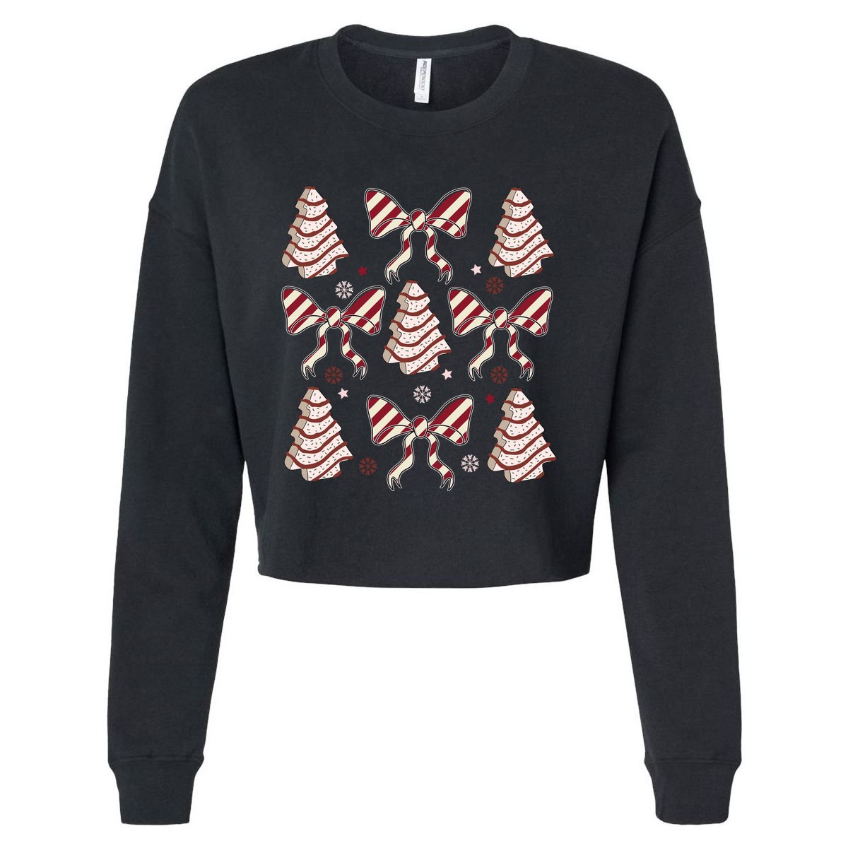 Cute Christmas Coquette Snack Cake Trees Cropped Pullover Crew