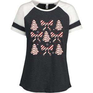 Cute Christmas Coquette Snack Cake Trees Enza Ladies Jersey Colorblock Tee