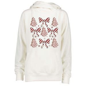 Cute Christmas Coquette Snack Cake Trees Womens Funnel Neck Pullover Hood