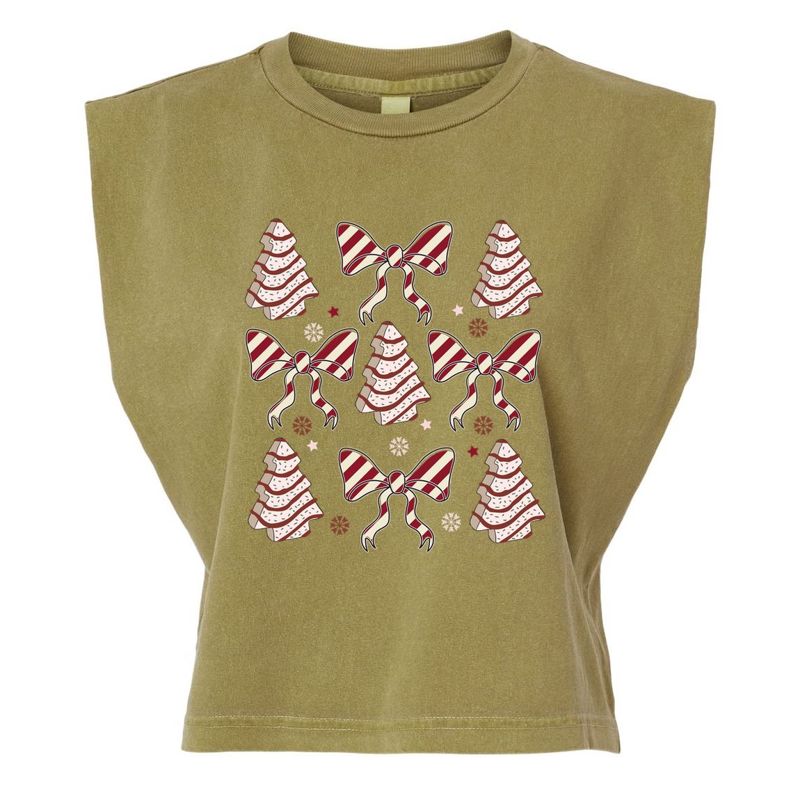 Cute Christmas Coquette Snack Cake Trees Garment-Dyed Women's Muscle Tee