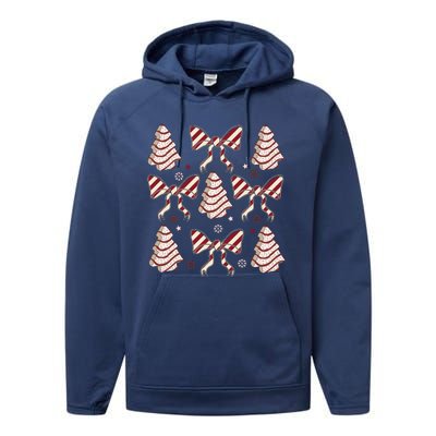 Cute Christmas Coquette Snack Cake Trees Performance Fleece Hoodie