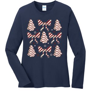 Cute Christmas Coquette Snack Cake Trees Ladies Long Sleeve Shirt