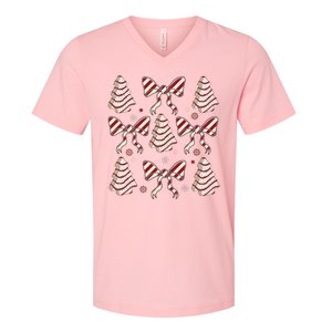 Cute Christmas Coquette Snack Cake Trees V-Neck T-Shirt