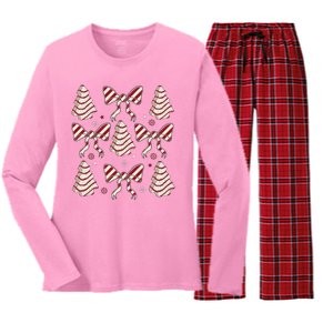 Cute Christmas Coquette Snack Cake Trees Women's Long Sleeve Flannel Pajama Set 