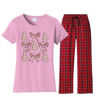 Cute Christmas Coquette Snack Cake Trees Women's Flannel Pajama Set