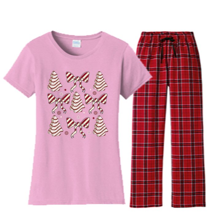 Cute Christmas Coquette Snack Cake Trees Women's Flannel Pajama Set