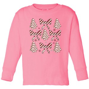 Cute Christmas Coquette Snack Cake Trees Toddler Long Sleeve Shirt