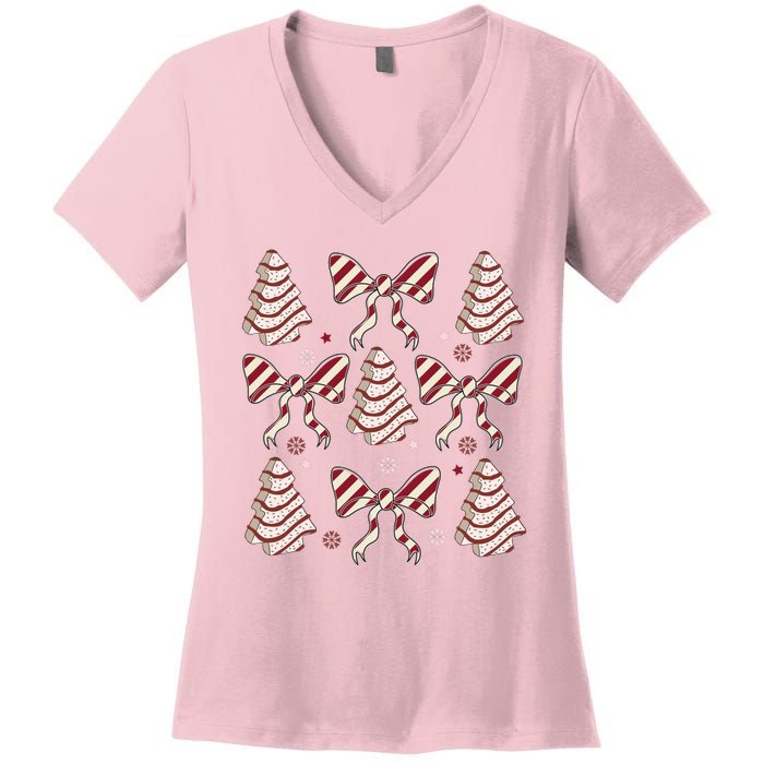 Cute Christmas Coquette Snack Cake Trees Women's V-Neck T-Shirt