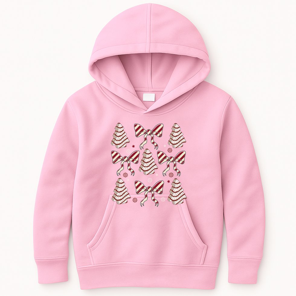Cute Christmas Coquette Snack Cake Trees Kids Hoodie