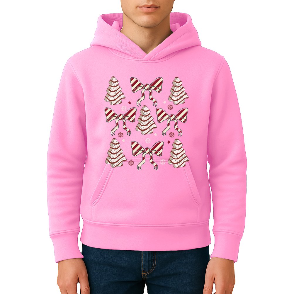 Cute Christmas Coquette Snack Cake Trees Kids Hoodie