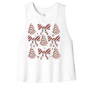 Cute Christmas Coquette Snack Cake Trees Women's Racerback Cropped Tank