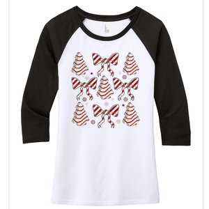 Cute Christmas Coquette Snack Cake Trees Women's Tri-Blend 3/4-Sleeve Raglan Shirt