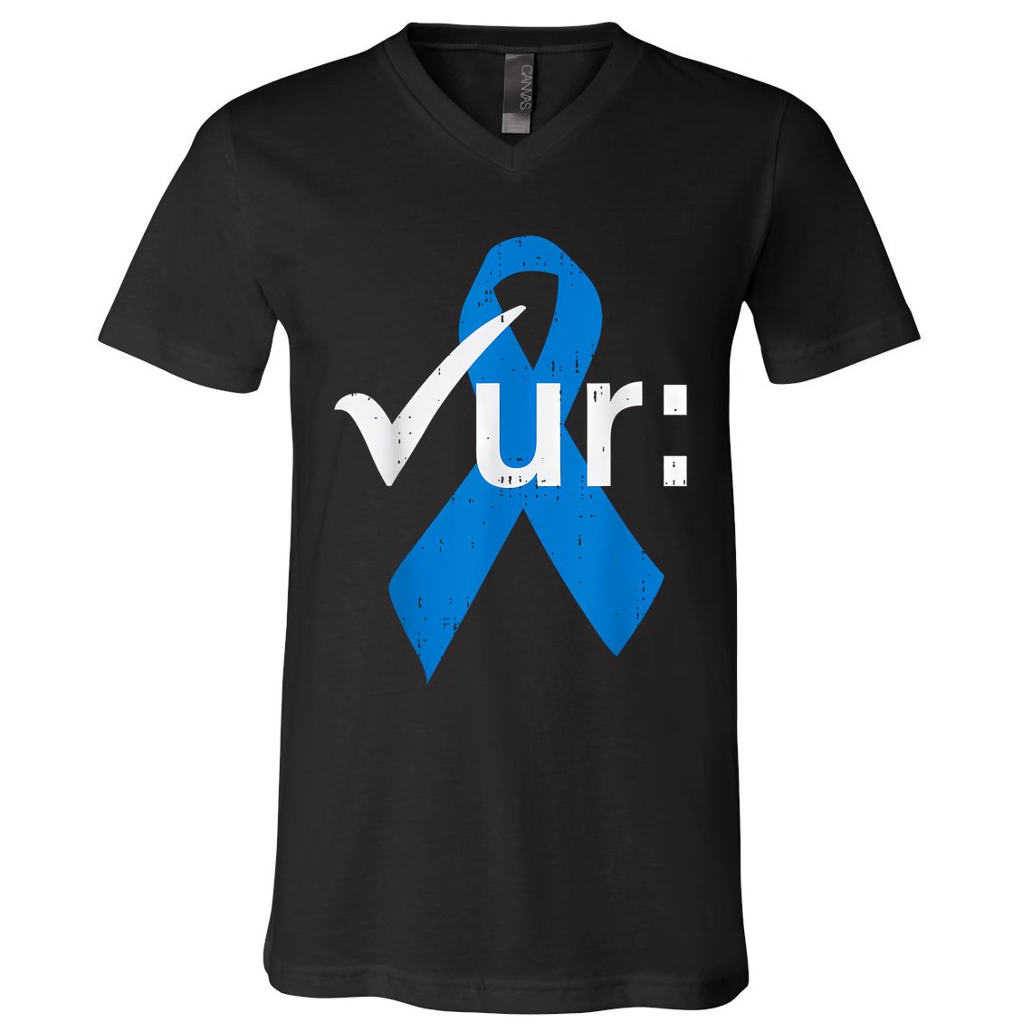 Colorectal Colon Cancer Awareness Blue Ribbon Colonoscopy V-Neck T-Shirt