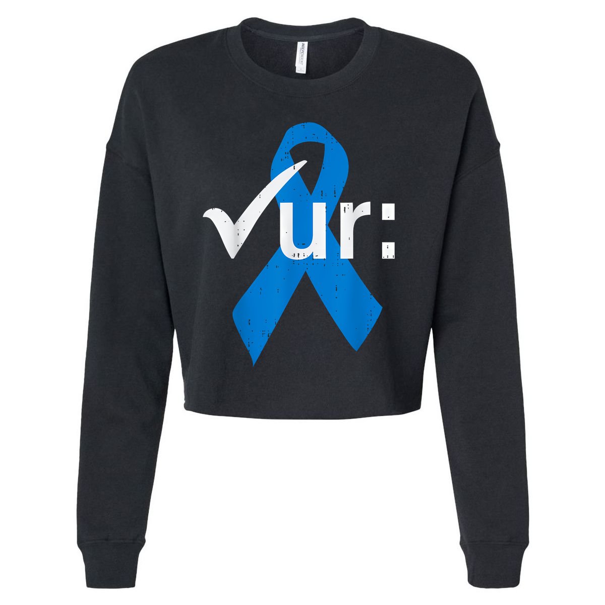 Colorectal Colon Cancer Awareness Blue Ribbon Colonoscopy Cropped Pullover Crew