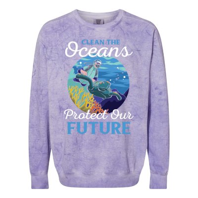 Climate Change Clean The Oceans Protect Our Future Funny Gift Colorblast Crewneck Sweatshirt