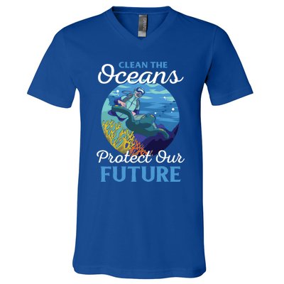 Climate Change Clean The Oceans Protect Our Future Funny Gift V-Neck T-Shirt