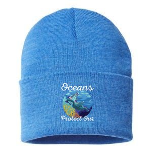 Climate Change Clean The Oceans Protect Our Future Funny Gift Sustainable Knit Beanie