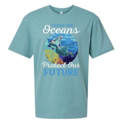 Climate Change Clean The Oceans Protect Our Future Funny Gift Sueded Cloud Jersey T-Shirt