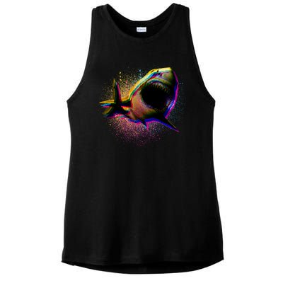 Cool Colorful CMYK Paint Spatter Shark Ladies PosiCharge Tri-Blend Wicking Tank