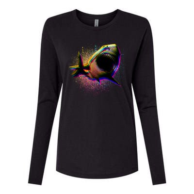 Cool Colorful CMYK Paint Spatter Shark Womens Cotton Relaxed Long Sleeve T-Shirt