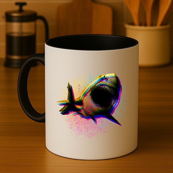 Cool Colorful CMYK Paint Spatter Shark Mug