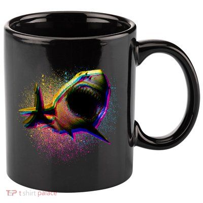 Cool Colorful CMYK Paint Spatter Shark 11oz C Handle Ceramic Mug